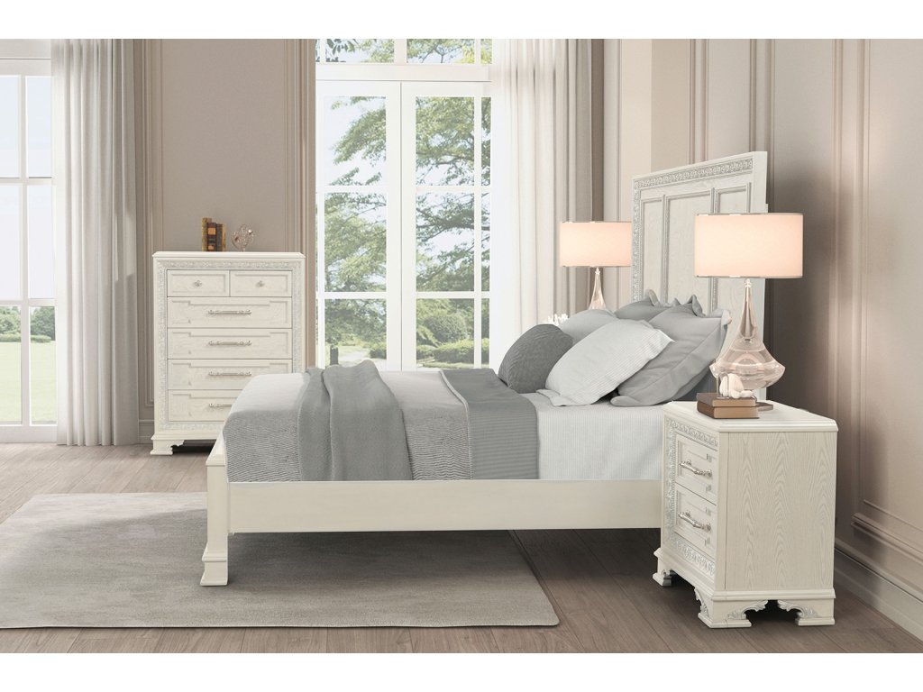 Queen Panel Bed, Creamy White - image 2