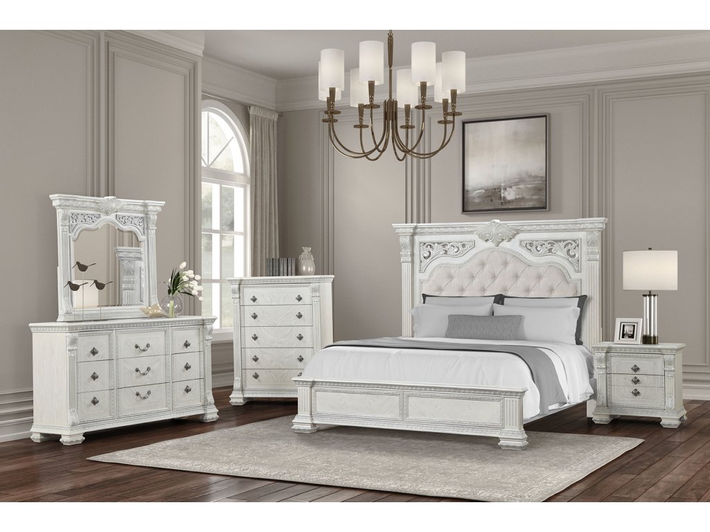 E.King Bed, Wire Brushed White - main image