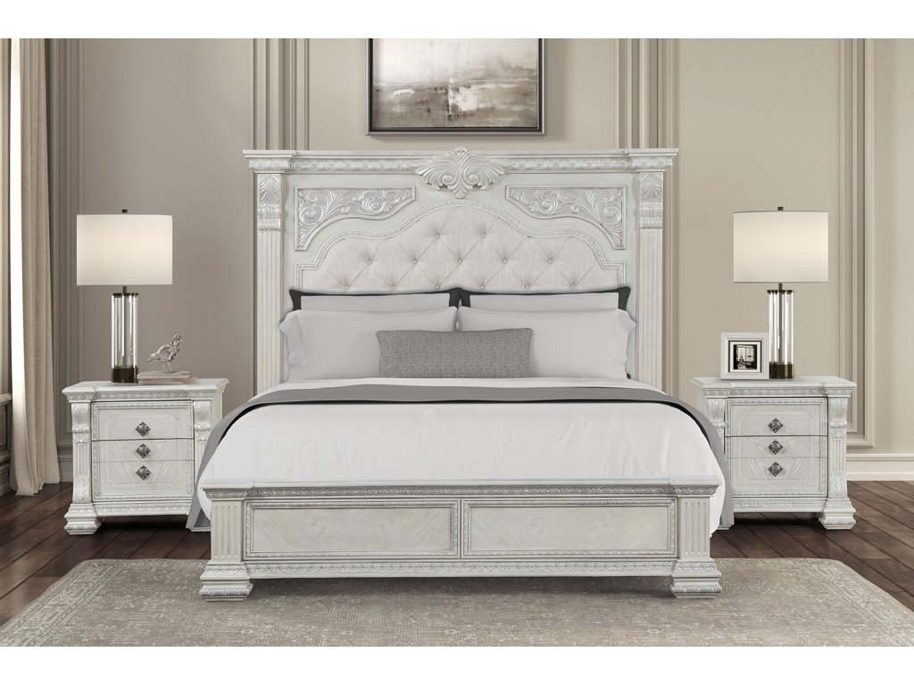 E.King Bed, Wire Brushed White - image 1