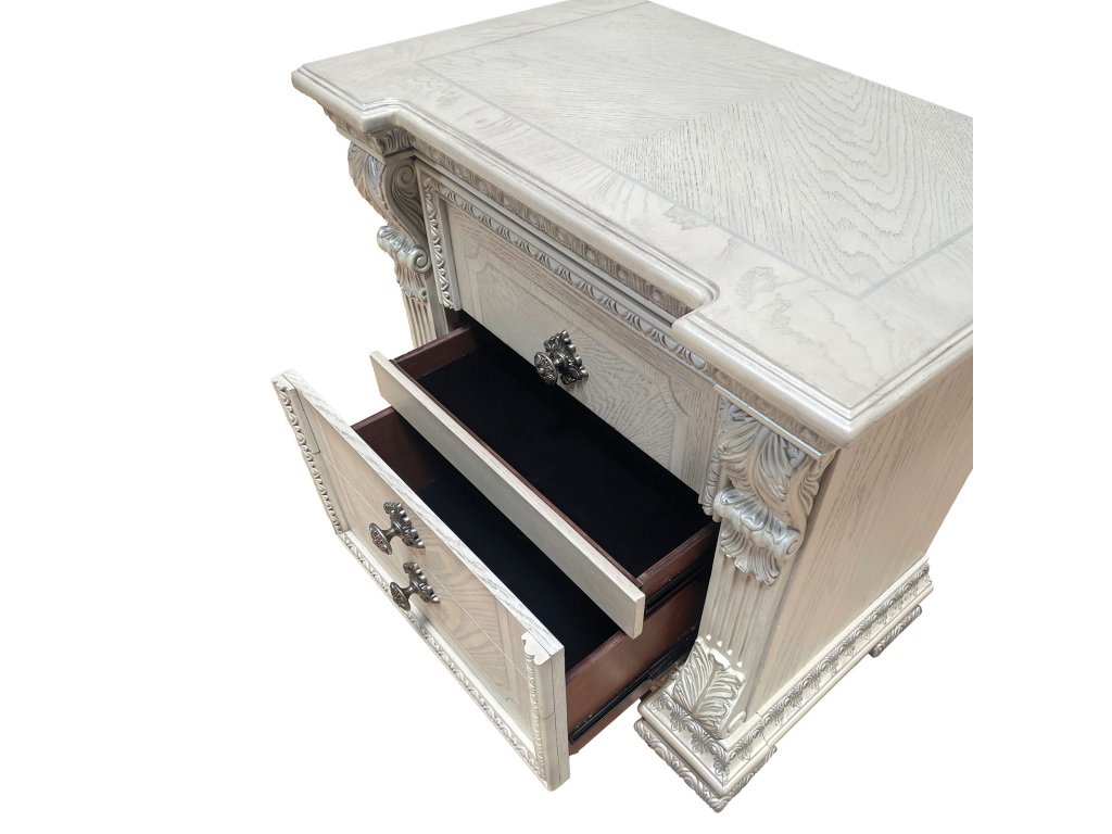 Nightstand w/ Hidden Drawer USB A-C, Wire Brushed White - image 1