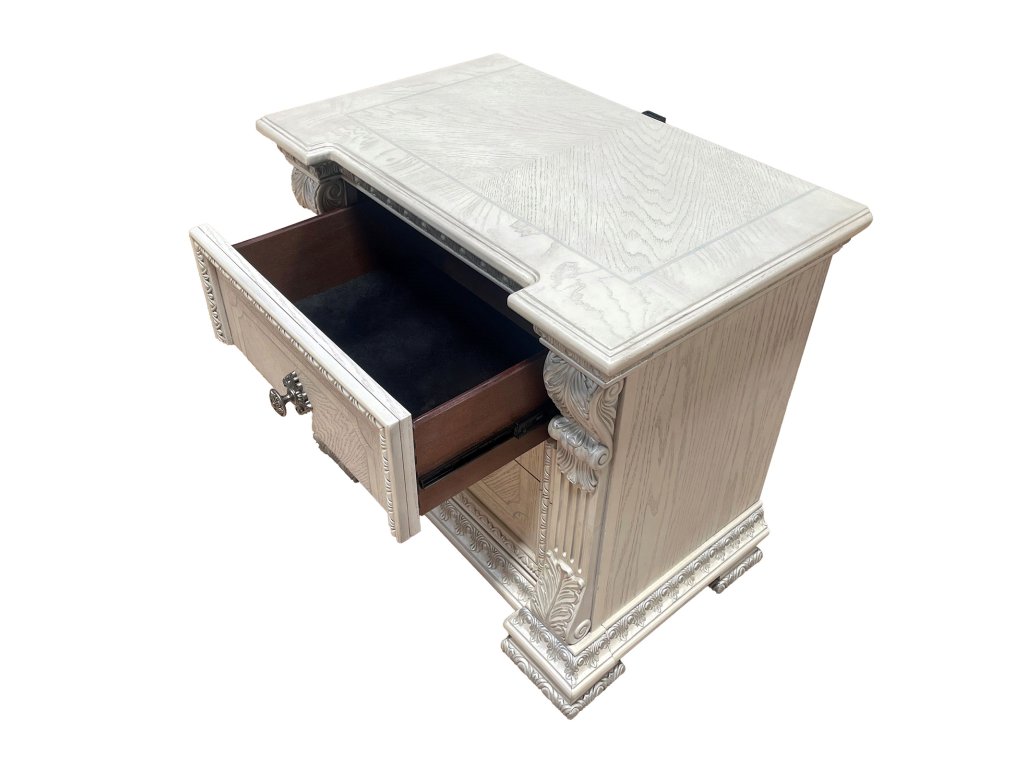 Nightstand w/ Hidden Drawer USB A-C, Wire Brushed White - image 2
