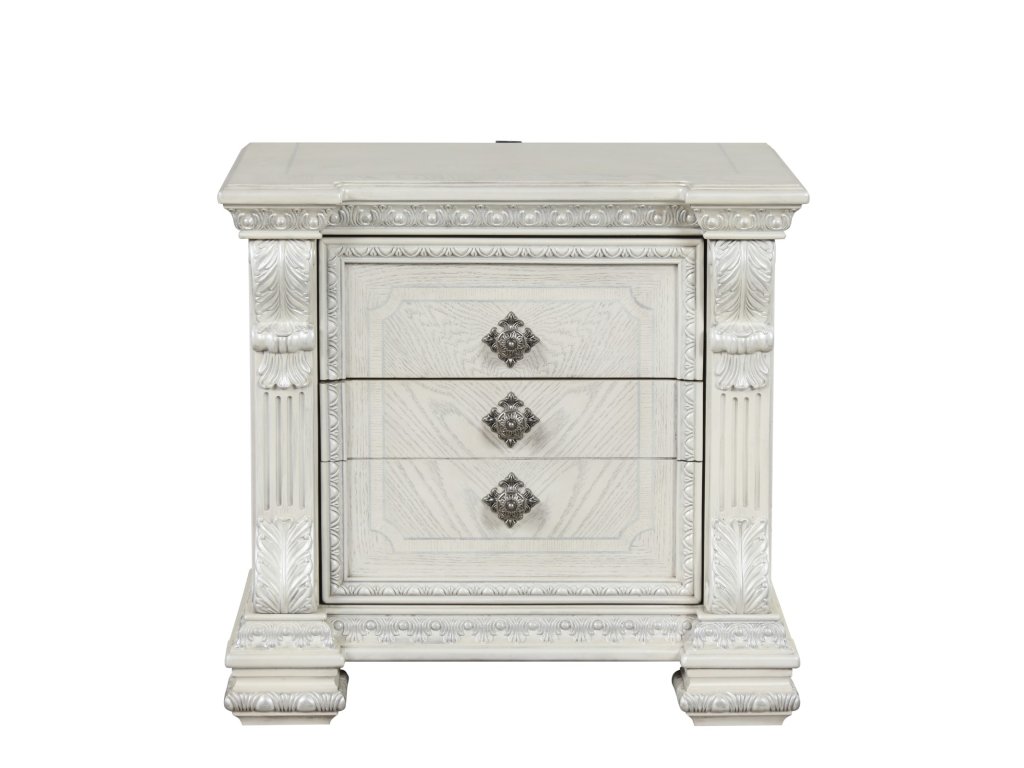 Nightstand w/ Hidden Drawer USB A-C, Wire Brushed White - image 4