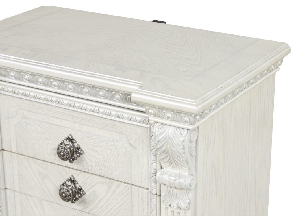 Nightstand w/ Hidden Drawer USB A-C, Wire Brushed White - image 7