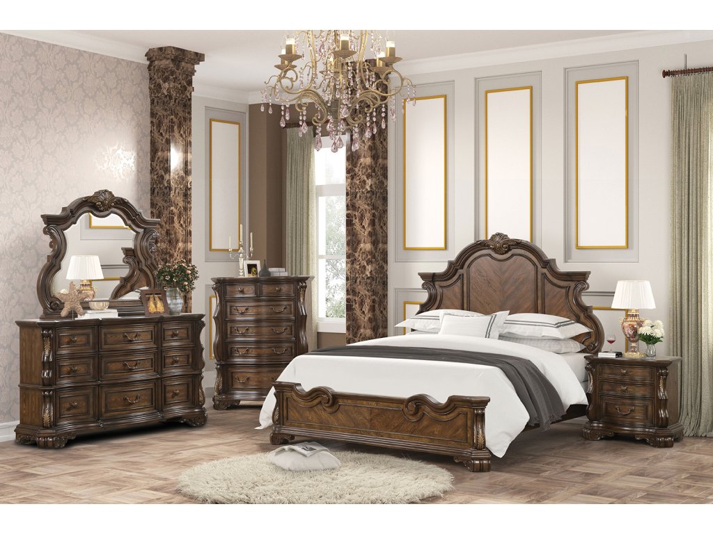 E.King Panel Bed, Dark Brown - main image