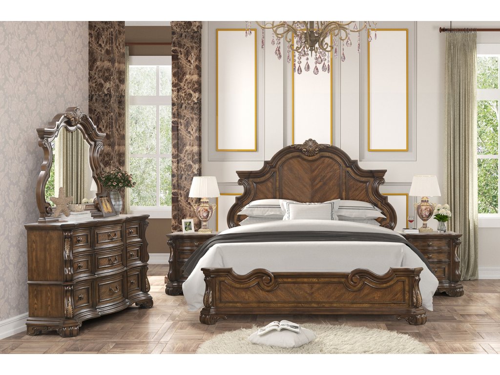 E.King Panel Bed, Dark Brown - image 1