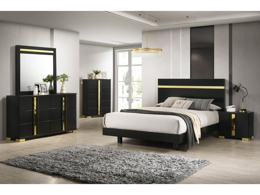 Queen Bed, Black/Gold - image 1