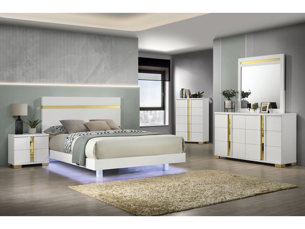 E.King Bed, White/Gold - main image