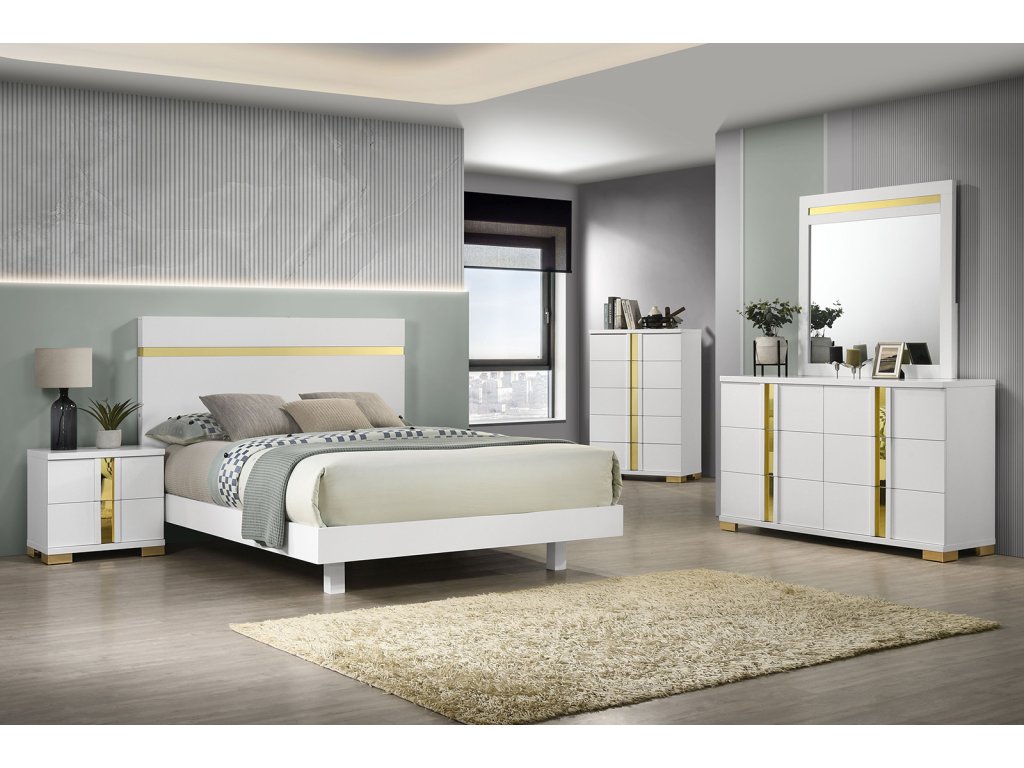 E.King Bed, White/Gold - image 1
