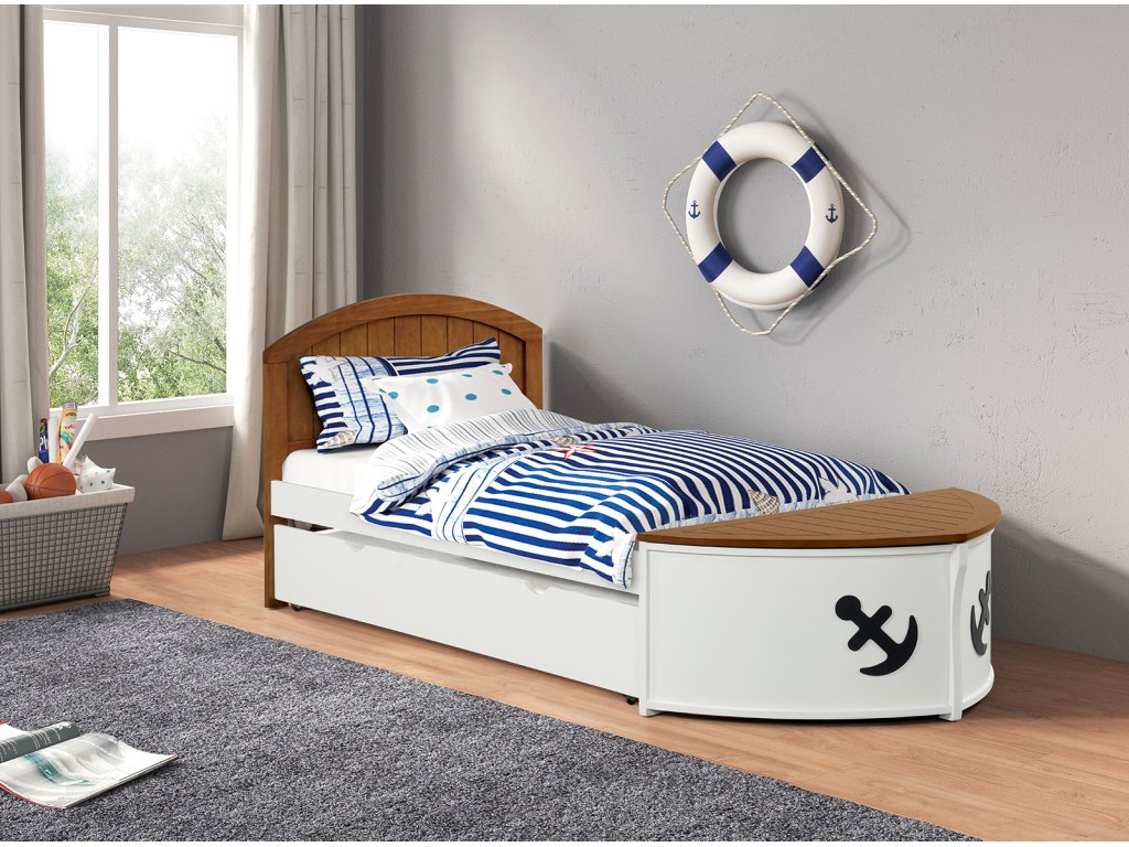 Twin Captain Bed, White/Oak - main image