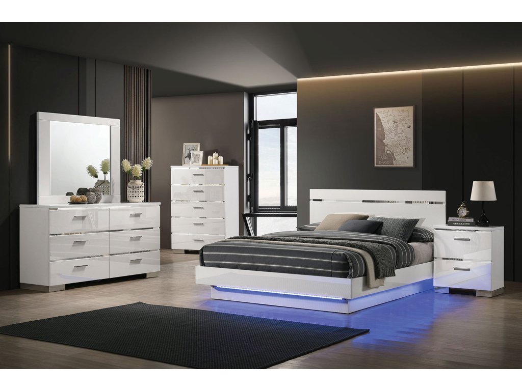Queen Bed, White/Chrome - main image