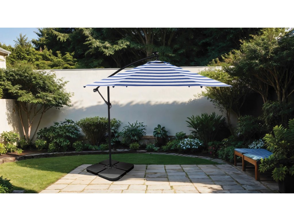 Cantilever Umbrella, Blue/White - image 2