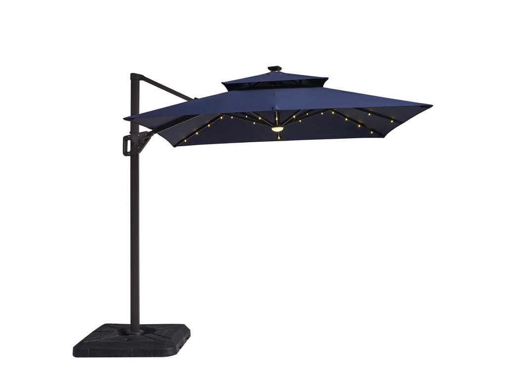8' SQ Umbrella, Double Top, LED Light + Control, Teal + Base - main image