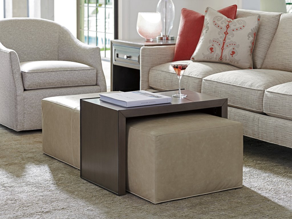 Savona Leather Cocktail Ottoman With Slide - image 1