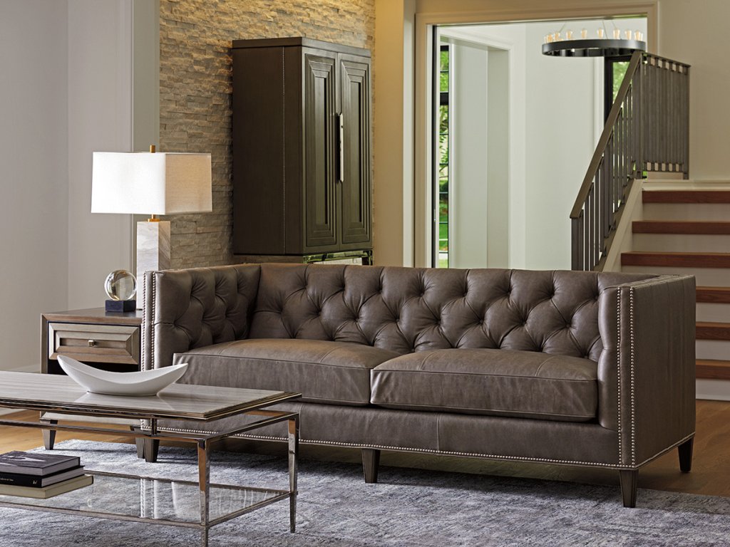 Camille Leather Tufted Sofa - image 2