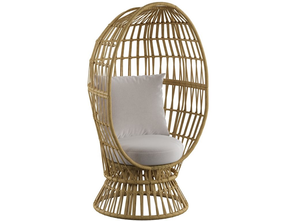 Outdoor Swivel Basket Chair-Tan Wicker  /  Grey Fabric - main image