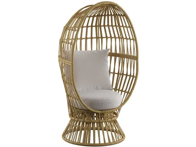 Outdoor Swivel Basket Chair-Tan Wicker  /  Grey Fabric