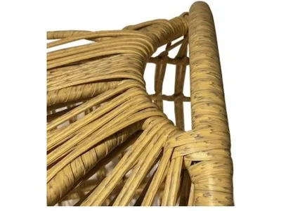 Outdoor Swivel Basket Chair-Tan Wicker  /  Grey Fabric
