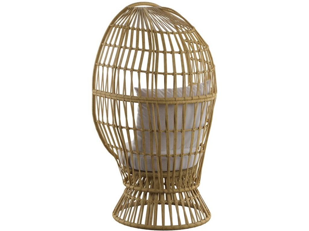 Outdoor Swivel Basket Chair-Tan Wicker  /  Grey Fabric - image 2