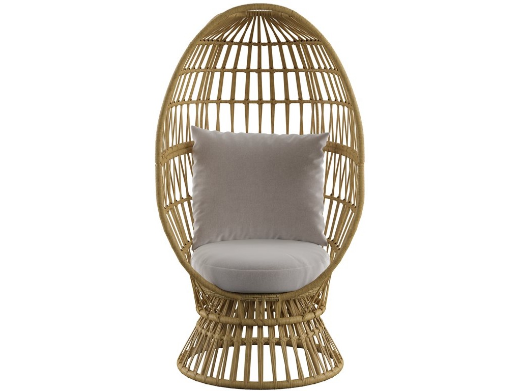Outdoor Swivel Basket Chair-Tan Wicker  /  Grey Fabric - image 3