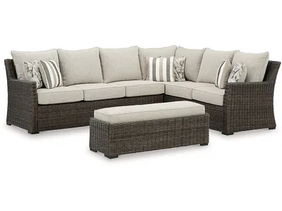 Brook Ranch Outdoor Sofa Sectional/Bench with Cushion (Set of 3)