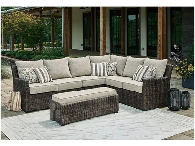 Brook Ranch Outdoor Sofa Sectional/Bench with Cushion (Set of 3)