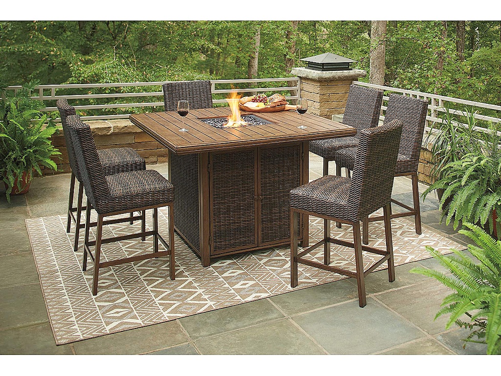 Paradise Trail Outdoor Bar Fire Pit Table with 6 Barstools - image 2