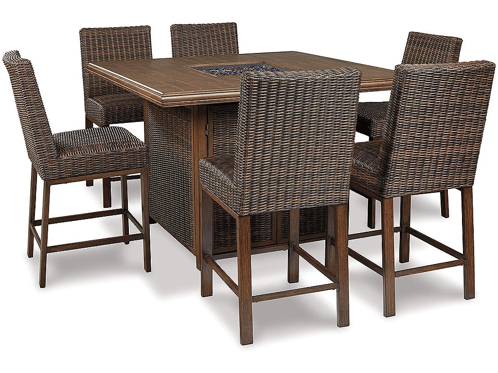 Paradise Trail Outdoor Bar Fire Pit Table with 6 Barstools - image 1