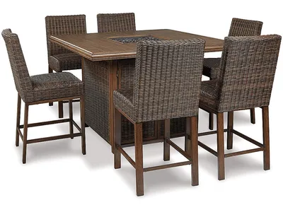 Paradise Trail Outdoor Bar Fire Pit Table with 6 Barstools