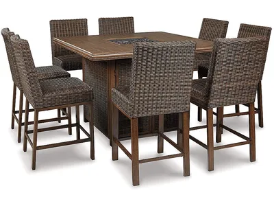 Paradise Trail Outdoor Counter Height Dining Table with 6 Barstools