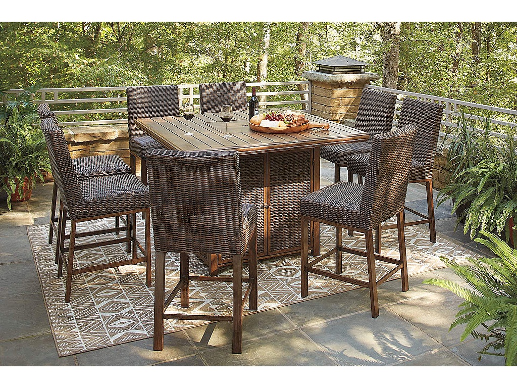 Paradise Trail Outdoor Counter Height Dining Table with 6 Barstools - main image