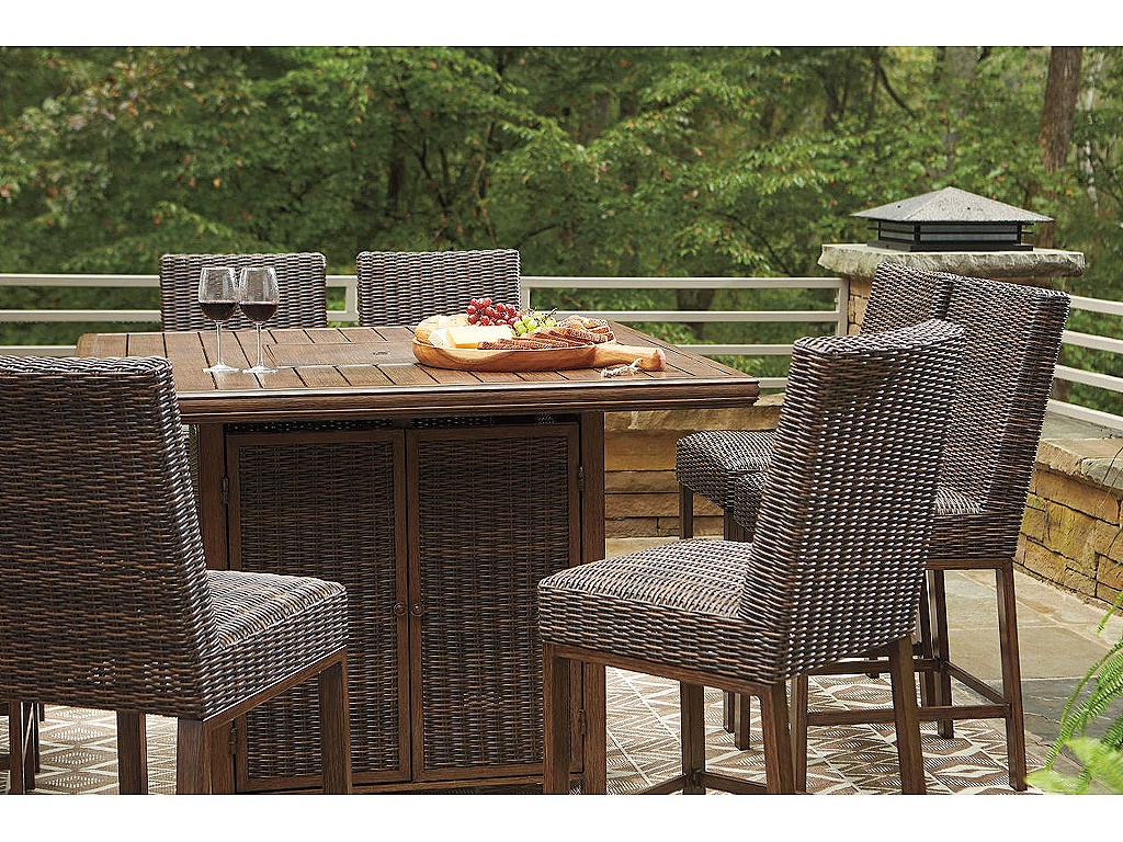 Paradise Trail Outdoor Counter Height Dining Table with 6 Barstools - image 3