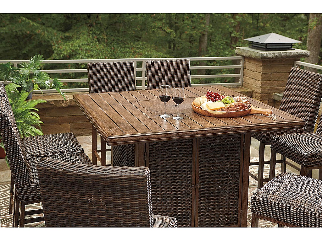 Paradise Trail Outdoor Counter Height Dining Table with 6 Barstools - image 5