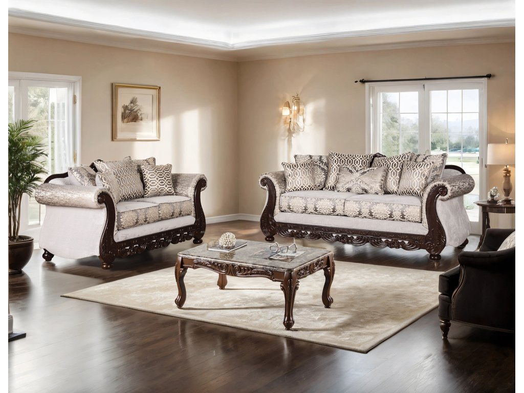 Loveseat, Beige/Dark Cherry - image 1