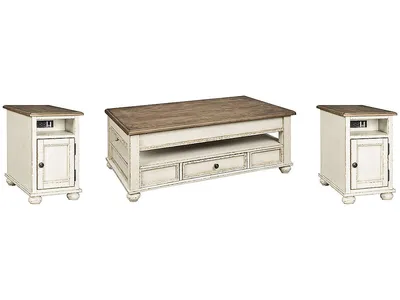 Realyn Coffee Table and 2 Chairside End Tables