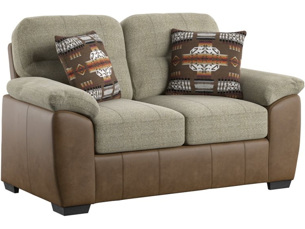 Loveseat W /  2 Pillow - Two Tone Beige / Brown Pu - main image