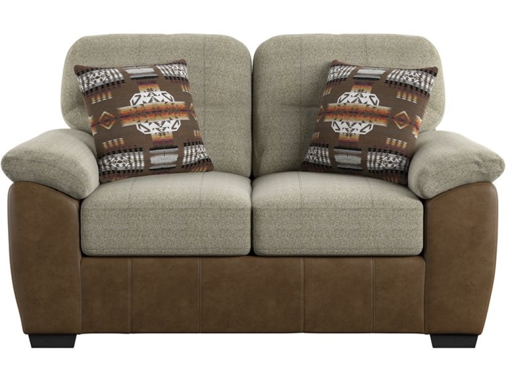 Loveseat W /  2 Pillow - Two Tone Beige / Brown Pu - image 1