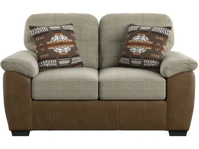Loveseat W /  2 Pillow - Two Tone Beige / Brown Pu - Alternative View