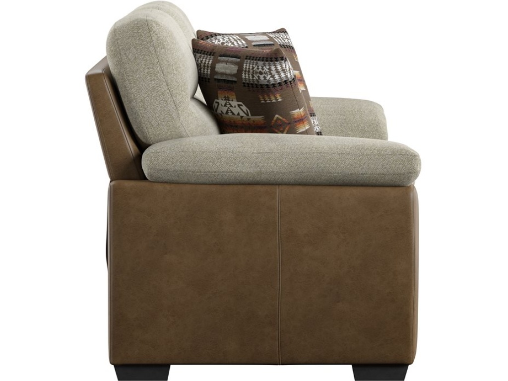 Loveseat W /  2 Pillow - Two Tone Beige / Brown Pu - image 2