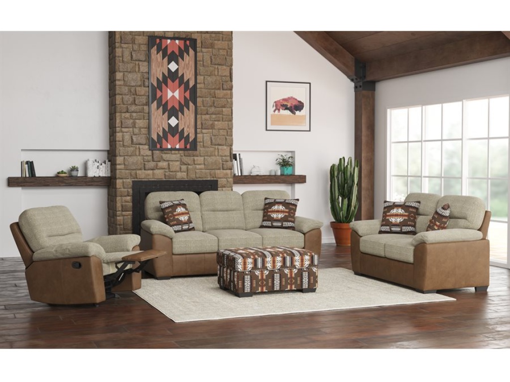 Loveseat W /  2 Pillow - Two Tone Beige / Brown Pu - image 7