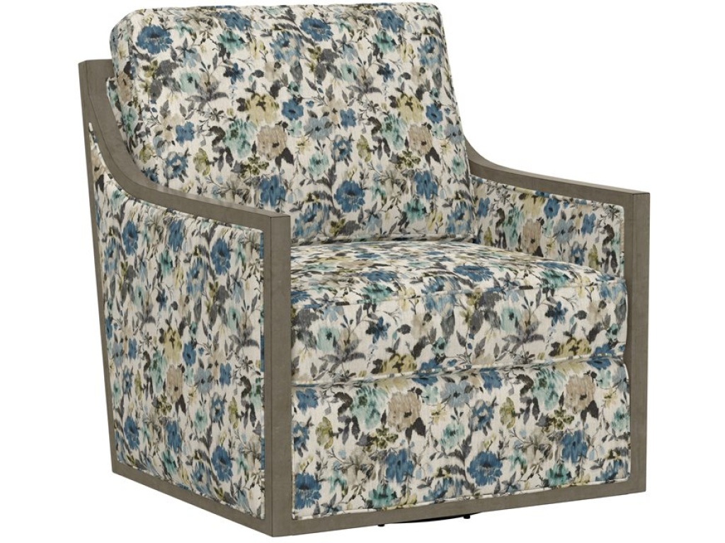 Wood Trim Swivel Accent Chair - Floral - main image