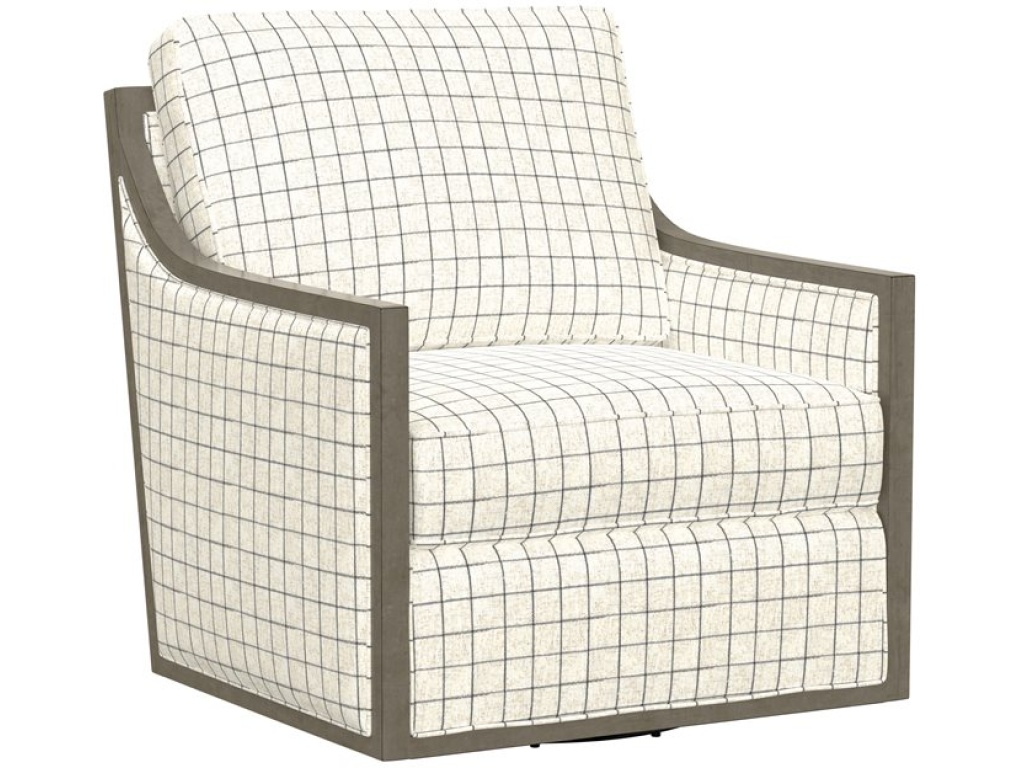 Wood Trim Swivel Accent Chair - Plaid - main image