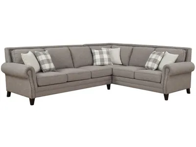 Willow Creek-2Pc Sectional W / 6 Pillows-Grey