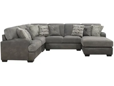Berlin-4Pc Sectional-Lsf Love-Corner Chair-Armless Love-Rsf Chaise W / 9 Pillows-Grey