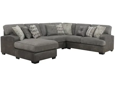 Berlin-4Pc Sectional-Rsf Love-Corner Chair-Armless Love-Lsf Chaise W / 9 Pillows-Grey