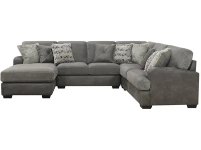 Berlin-4Pc Sectional-Rsf Love-Corner Chair-Armless Love-Lsf Chaise W / 9 Pillows-Grey
