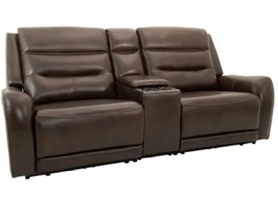 3Pc - Dual Power Console Loveseat W /  2 Recliners - Brown Leather