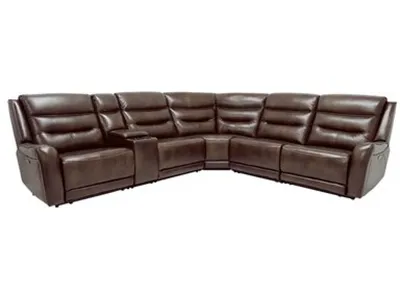 6Pc - Dual Power Sectional W / 3 Recliners - Brown Leather