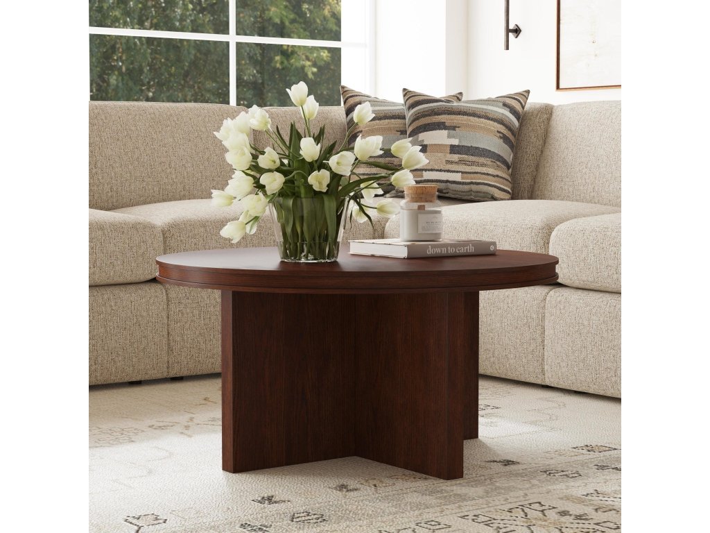 Waterfall Brown Round Coffee Table - image 5