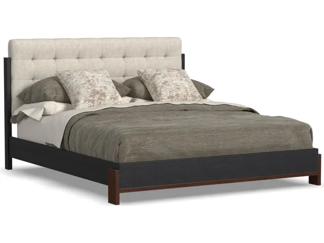 Waterfall Black Queen Upholstered Bed