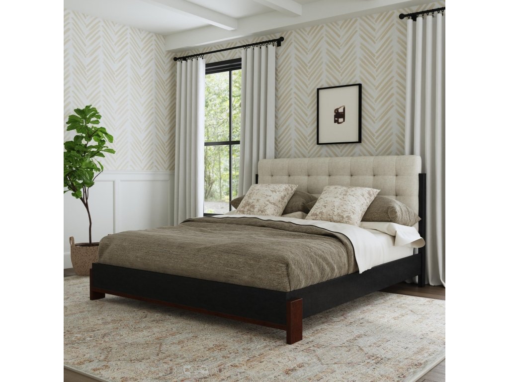 Waterfall Black Queen Upholstered Bed - image 1
